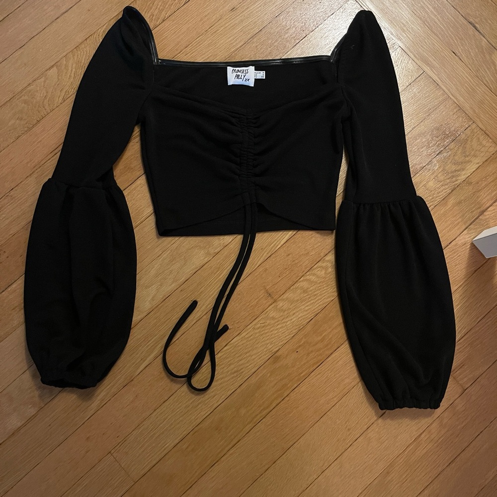Princess Polly Crop Top Puff Sleeves Size 4 Long Sleeve